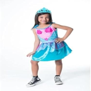 Imagem de Vestido, calda e acessorios infantis para fantasia sereia, colorida e vibrante.