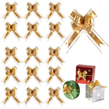 Imagem de Muswarm Arcos de puxar para embrulho de presente, 15 peças de laço grande de fita de Natal para embalagem de presentes, cestas de presente, Natal, casamento e decoração de festa (fosco e tule-dourado)