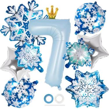 Imagem de Balão número 7 com coroa de 101 cm, decorações de festa de aniversário de 7 anos, balões de Mylar de folha de floco de neve para decorações de festa de aniversário com tema de inverno (número 7)