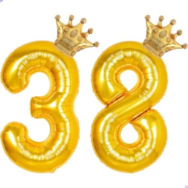 Imagem de 38 balões com números dourados de 101,6 cm para decorações de aniversário de 38 anos para homens e mulheres, balões gigantes de Mylar de 38 anos