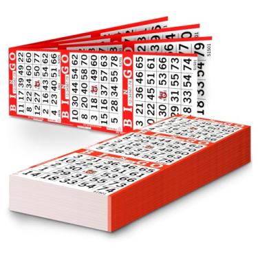 Imagem de Folhas de papel de bingo – 3 faces, 30 x 10 cm – Pacote com 500 cartas de bingo descartáveis – Papel Dauber reciclável para idosos, adultos e eventos comunitários (vermelho)