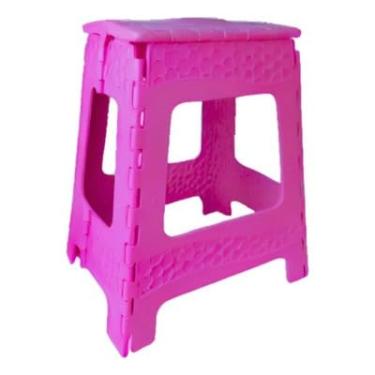 Imagem de Banqueta Dobrável Resistente 100kg Grande e Pequena | Banco Portátil para Camping, Pesca, Praia e Piquenique(GRANDE ROSA)