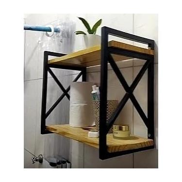 Imagem de Prateleira Industrial de Parede com Suporte Estante Decorativa em Madeira Pinus Prateleira para Sala Cozinha e Quarto (20 x 45cm completa)