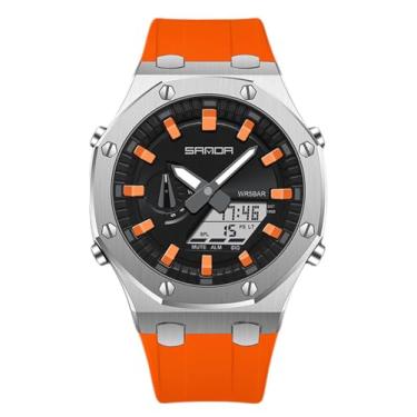 Imagem de MASTOP Relógio masculino, combinação digital/analógica japonesa, esportivo, casual, relógio de aço inoxidável, pulseira de borracha, mostrador preto, 3 ponteiros, despertador de data, cronômetro