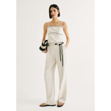 Imagem de Calça Feminina Reta Em Viscolinho Com Cinto-Feminino