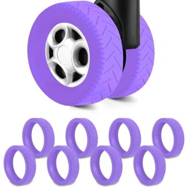 Imagem de 8 peças de capas de roda de bagagem, malas de mão, resistentes ao desgaste, anti-ruído, capas protetoras de silicone para rodas giratórias de 4 a 5 cm, acessórios essenciais de viagem (preto), Roxa