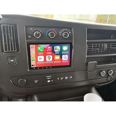 Imagem de Rádio automotivo 2+32G Double Din para Chevy Express 2500 3500 4500 2008-2024, rádio estéreo com tela sensível ao toque de 20 cm para unidade de rádio Express 2500 3500 com carplay sem fio e Android