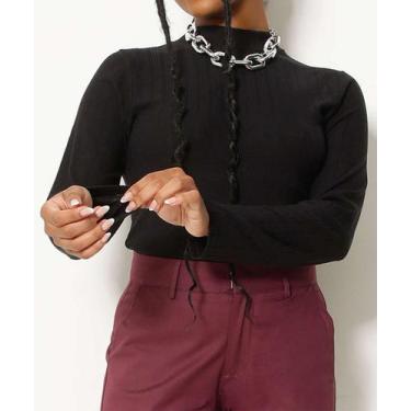 Imagem de Blusa Feminina Canelada Gola Alta Manga Longa Marisa-82204, PP, Preto