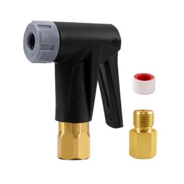 Imagem de GODESON Mandril de ar para bicicleta – Válvula dupla (Presta & Schrader) com F-NPT G de 1/10.2 cm, mandril de válvula Presta de bloqueio para bombas e compressores, inclui adaptador NPT de 1/4 G a 1/4