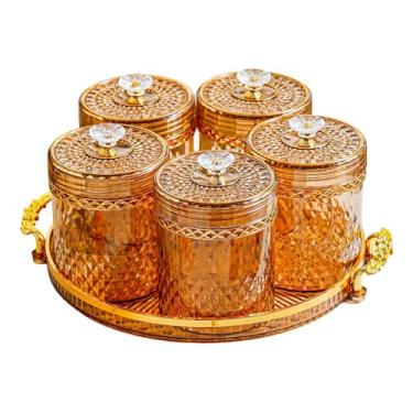 Imagem de Generic Conjunto de 5 Potes para Armazenamento de Alimentos com Tampa Hermética - Ideal para Cozinha - Suporte Multifuncional para Temperos e Condimentos -, Âmbar