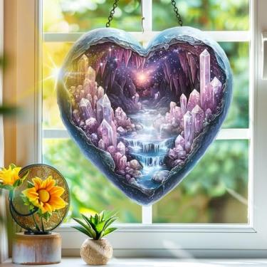 Imagem de Apanhador de sol de acrílico colorido, decoração de janela pendurada em caverna de cristal, arte de parede de arco-íris, para varanda, interior e exterior, jardim, enfeites de Natal, decoração 19 x 19