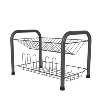 Imagem de Escorredor de Pratos e Copos Duplo Aço Reforçado Cozinha Cromado, Preto, Rosa, Corten, Prata + Cores(Grafite)