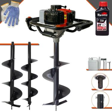 Imagem de Trado Perfurador de Solo Máquina Fura Terra Vant VPS52 À Gasolina 2T 52cc 2HO 6.500rpm + Brocas 80x20, 80x25 e 80x30 + EXTRA ÓLEO TOYAMA 2T