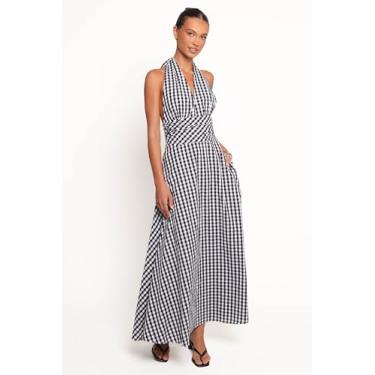 Imagem de Petal & Pup Vestido feminino Solene Maxi Gola Halterneck Preto Branco, Preto/branco, P