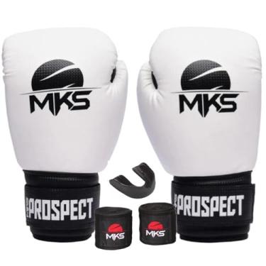 Imagem de Kit Luva de Boxe Muay Thai Kickboxing Prospect Branco + Bandagem + Protetor Bucal - MKS Combat (16oz)