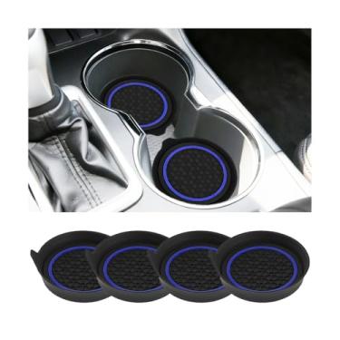 Imagem de Sandfren 4 peças de porta-copos de carro, tapetes embutidos de silicone antiderrapante para veículos, isolamento interno automotivo à prova de peneira, acessórios de almofada de copo de bebida, ajuste
