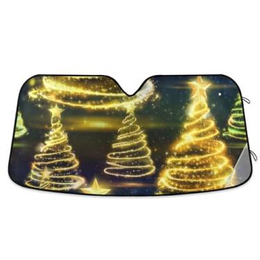 Imagem de Árvores de Natal elegantes brilhantes personalizadas protetor solar para para-brisa de carro retrátil dobrável caminhão carro sombra para-brisa frontal automotivo S, 134,6 cm x 59,7 cm