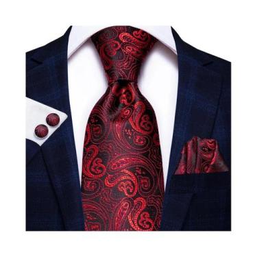 Imagem de Gravata Masculina De Seda 100% Vermelha Vinho Com Estampa Paisley 85cm