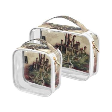 Imagem de GAIGEO Conjunto de 2 sacos de higiene pessoal transparentes para cervos da floresta de Natal de inverno, bolsa de cosméticos portátil com alça, bolsa de viagem para produtos de cabelo, Vintage Legend