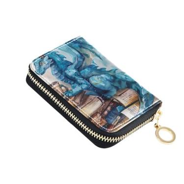 Imagem de Carteira feminina pequena, 9 compartimentos para cartão de crédito e 2 compartimentos para dinheiro, bolsa de moedas de couro com zíper dragão marinho legal