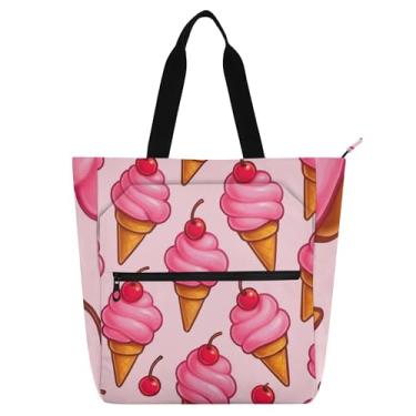 Imagem de GAIGEO Sacola feminina rosa com cones de sorvete de desenho animado, bolsa de tecido de lona, faculdade, escola, presente médio para amantes de livros