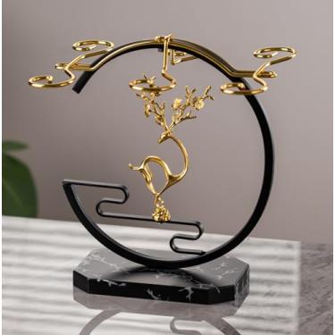 Imagem de Homya Suporte de metal para taça de vinho de mesa, suporte de taça de vinho em forma de cisne, suporte de vinho para bar, adega, cozinha, escritório, 1 garrafa e 4 copos bronze