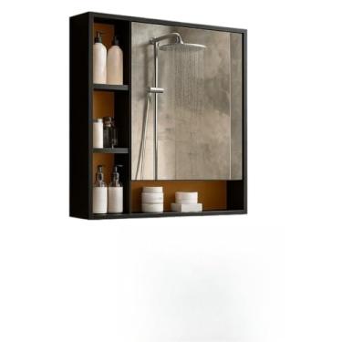 Imagem de Armário Espelheira Para Banheiro Com Porta Prateliras Suspenso(Preto/Nature)