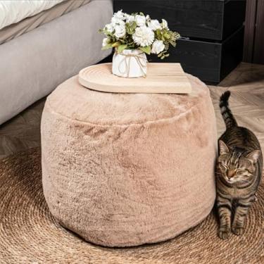 Imagem de Munivo Pufe marrom de pelúcia aconchegante | apoio para os pés otomano para sala de estar de 50 x 38 cm | banquinho redondo macio e sem queda com enchimento de espuma de suporte | Descanso de pé para