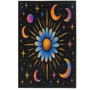 Imagem de Quebra-cabeça adulto 1000 peças pintura animal fofo margarida flor raios de sol preto quebra-cabeças cena de outono divertidos presentes de elefantes brancos, 1000 peças, 75 x 50 cm