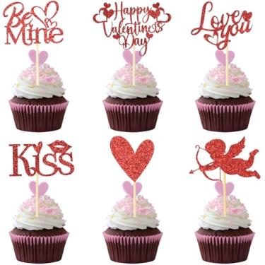 Imagem de Chewarelly 24 peças de topo de cupcake feliz dia dos namorados, decoração de cupcake com glitter, doce amor, seja meu, palitos de cupcake para dia dos namorados, decoração de festa temática