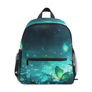 Imagem de Green Butterflies Glitter Toddler School Backpack with Whistle, Adjustable Chest Strap, Backpack for Kindergarten Girls Lightweight & Compact for Ages 3-8