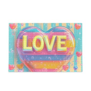 Imagem de Quebra-cabeças coloridos de corações com bolhas de 1000 peças, quebra-cabeças difíceis de compor de papel e madeira para adultos com bolsa de armazenamento