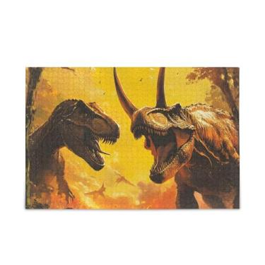 Imagem de Quebra-cabeça amarelo dinossauro mundo 1000 peças, papel e composto de madeira para adultos com bolsa de armazenamento