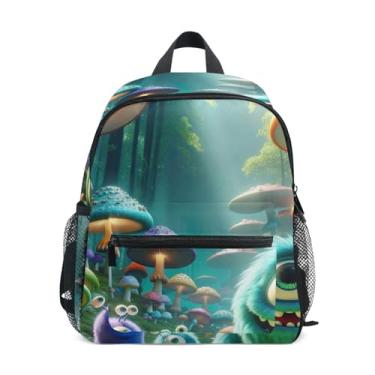 Imagem de Cute Monsters Mushroom Simple Modern Toddler Backpack 10x4x12 In, Girl Backpack with Water Bottle Pockets, Whistle Buckle