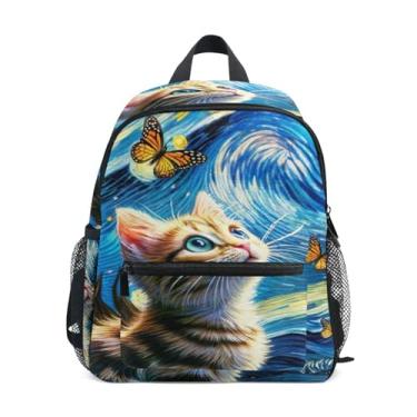 Imagem de GAIGEO Cute Kitten Starry Night Cat Small Backpack for Kids 10x4x12 In, Girl School Backpack with Water Bottle Pockets, Whistle Buckle