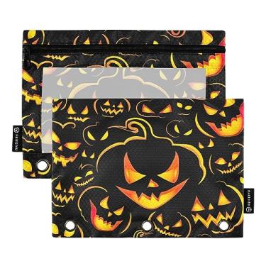 Imagem de GAIGEO Bolsa de lápis infantil com desenho animado de Halloween para fichário, bolsa de lápis com 3 furos, para organizador de fichários de escritório, Abóbora de Halloween Specter, one sizex2
