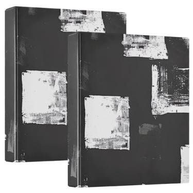 Imagem de Fichário quadrado de 3 anéis preto e branco, fichário espaçoso de 3 anéis com 3 bolsos, ideal para escritório, escola, casa