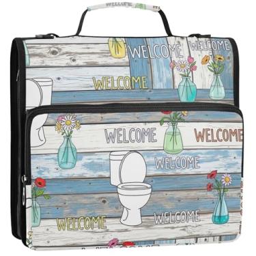 Imagem de Fichários básicos de 3 cm, 3 anéis, tábuas de madeira resistentes, organizador rústico com zíper, pasta de portfólio de armazenamento com alça escolar, bolsa com alça de ombro, 34,5 x 31,5 x 9 cm