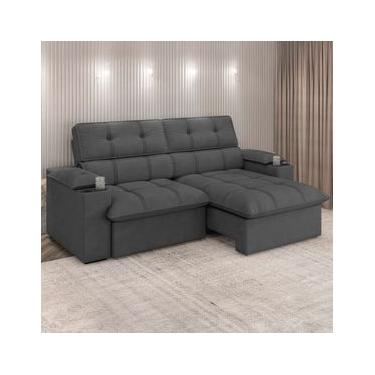 Imagem de Sofá 3 Lugares Luizzi Liverpool Slim com Assento Retrátil e Reclinável, Revestido em Suede - 210cm de Largura Cinza