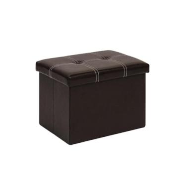 Imagem de B FSOBEIIALEO Otomana dobrável de couro, apoio para os pés, mesa de café, baú de brinquedo, marrom, 42 x 32 x 32 cm