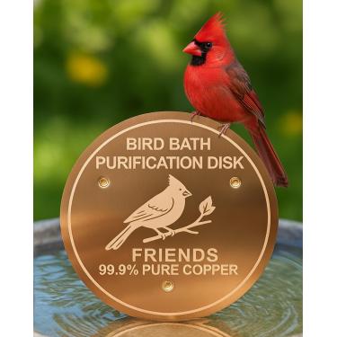 Imagem de WILZEIMY 1 disco de banho de cobre puro para pássaros - prato de banho para pássaros ao ar livre com tema cardeal - Acessório de cobre durável à prova de ferrugem, uso durante todo o ano para banhos