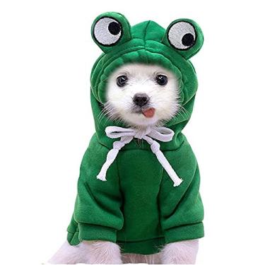 Imagem de Fantasias de Natal para cães de Halloween, moletons com capuz para cães pequenos e gatos, roupas de cachorrinho de gato, roupas Yorkie Chihuahua Pomeranian (PP, verde-frog)