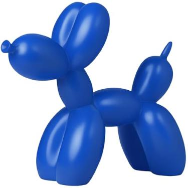 Imagem de Aris & Juno Escultura de cachorro de balão, decoração de resina de arte moderna - Ornamento de mesa colorido de 21 cm para escritório em casa (resina pura, azul)