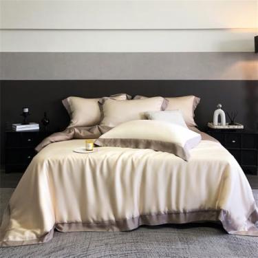 Imagem de Conjunto de cama em fibra super macia, sedosa e com toque fresco, incluindo capa de edredom, lençol de baixo, lençol de baixo com elástico e fronhas, cor 7. Lençol de baixo com 1,8 m de largura.