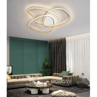 Imagem de Luminária de teto moderna com LED (com controle remoto e função dimerizável), ideal para sala de estar, quarto e sala de jantar (dourada, 80 cm).