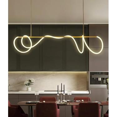 Imagem de Luminária pendente LED com altura ajustável para sala de jantar, dimerizável e com controle remoto (montada em vários formatos), iluminação multifuncional para restaurantes e bares (dourada,