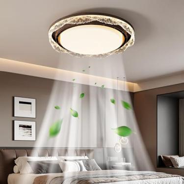 Imagem de Ventilador de teto com luz e controle remoto, modelo moderno de 50 cm com LED branco, dimerizável (3000K-6000K), ideal para quarto, garagem, cozinha, sala de estar, varanda e sala de jantar