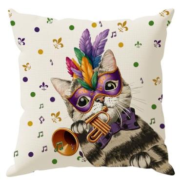 Imagem de ZAEW Máscara Gato Iris Flor de Lis Mardi Gras Capa de Almofada Decorações de Carnaval para Casa de Fazenda Sofá Sofá Capa de Almofada Festa Decoração de Férias 40,6 x 40,6 cm