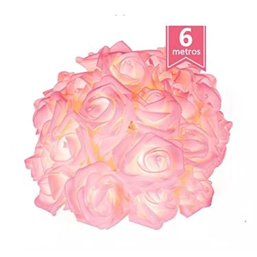 Imagem de Luzes de fita rosas Dia dos Namorados 20 pés 40 LED operadas por USB flores rosa romântica para decorações aniversário casamento e festa