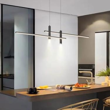 Imagem de Luminária pendente LED moderna para ilha de cozinha, com altura ajustável, para restaurante, lustre suspenso com intensidade regulável de 10% a 100%, luminária linear para mesa de bar ou caf